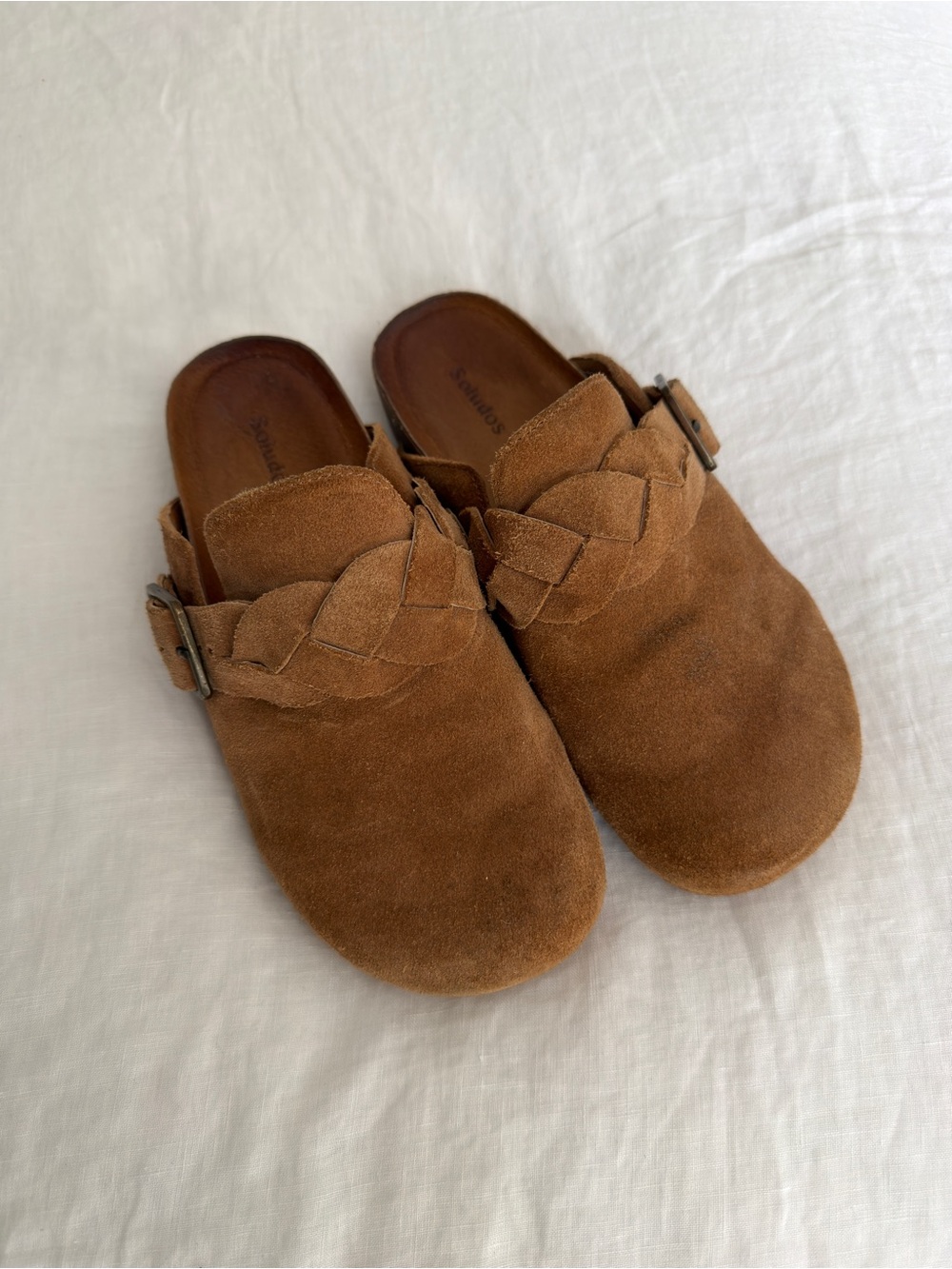 Soludos Brown Leather Clog with Buckle Detail